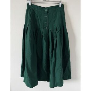 Vintage Talbots Wool Midi Skirt 6P Green High Waist Pleated Button Front